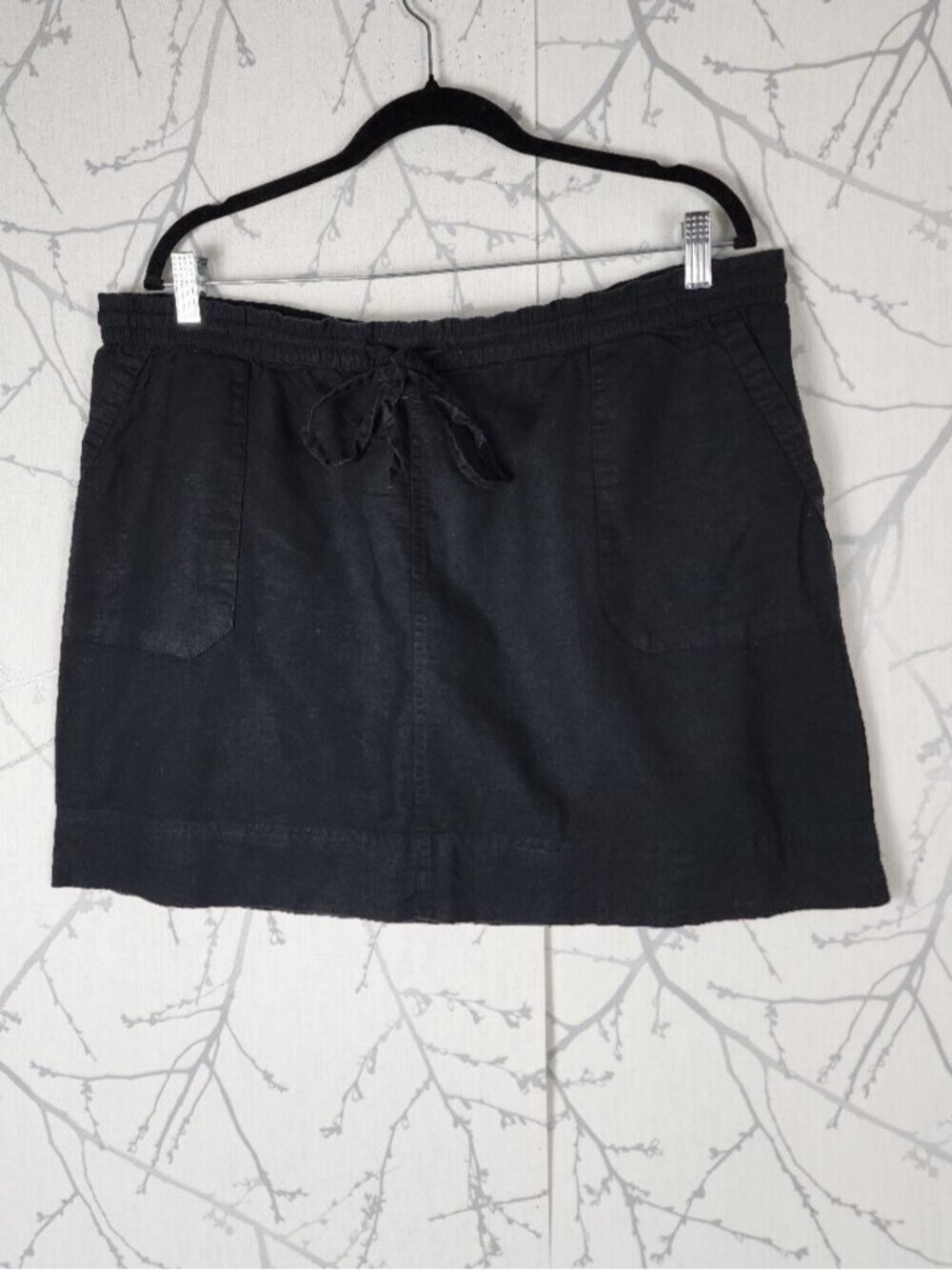 Jessica Black Linen Cotton Elastic Waist Mini Skirt